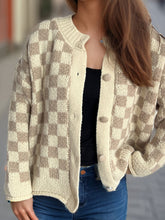 Load image into Gallery viewer, Checkered Button Up Round Neck Cardigan