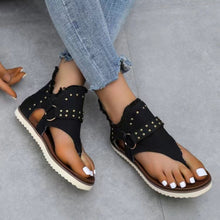 Load image into Gallery viewer, Studded Raw Hem Flat Sandals