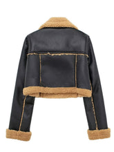 Load image into Gallery viewer, Collared Neck Long Sleeve Plush Cropped Jacket