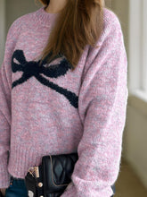 Load image into Gallery viewer, Bow Round Neck Long Sleeve Sweater
