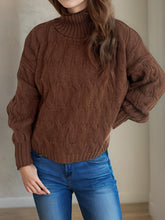 Load image into Gallery viewer, Cable-Knit Turtleneck Long Sleeve Sweater