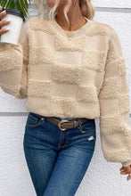 Load image into Gallery viewer, Checkered Round Neck Dropped Shoulder Sweater