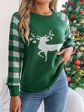 Load image into Gallery viewer, Reindeer Plaid Round Neck Long Sleeve Sweater