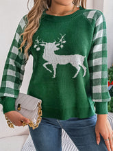 Load image into Gallery viewer, Reindeer Plaid Round Neck Long Sleeve Sweater