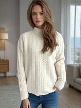 Load image into Gallery viewer, Cable-Knit Mock Neck Dropped Shoulder Sweater