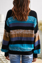 Load image into Gallery viewer, Contrast Striped Round Neck Drop Shoulder Sweater
