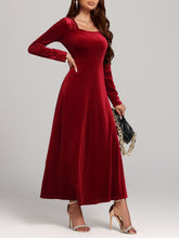 Load image into Gallery viewer, Square Neck Long Sleeve Velvet Dress