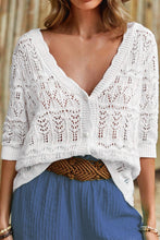 Load image into Gallery viewer, Openwork V-Neck Half Sleeve Cardigan