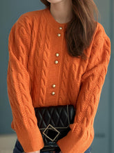 Load image into Gallery viewer, Cable-Knit Round Neck Long Sleeve Cardigan
