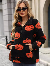 Load image into Gallery viewer, Jack-O'-Lantern Half Zip Long Sleeve Sweatshirt