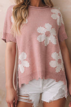 Load image into Gallery viewer, Pearl Trim Round Neck Short Sleeve Sweater