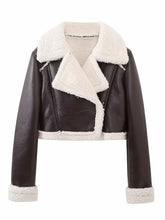 Load image into Gallery viewer, Collared Neck Long Sleeve Plush Cropped Jacket