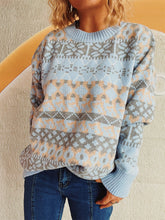 Load image into Gallery viewer, Geometric Round Neck Dropped Shoulder Sweater