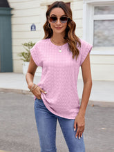 Load image into Gallery viewer, Textured Round Neck Cap Sleeve T-Shirt
