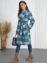 Load image into Gallery viewer, Plaid Tie Waist Long Sleeve Coat