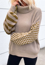 Load image into Gallery viewer, Striped &amp; Checkered Turtleneck Dropped Shoulder Sweater