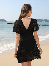 Load image into Gallery viewer, Openwork Plunge Short Sleeve Cover-Up Dress