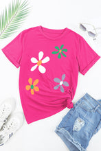 Load image into Gallery viewer, Flower Round Neck Short Sleeve T-Shirt