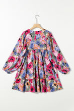 Load image into Gallery viewer, Printed Tie Neck Long Sleeve Mini Dress