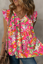 Load image into Gallery viewer, Ruffled Printed Surplice Cap Sleeve Blouse