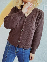 Load image into Gallery viewer, Cable-Knit V-Neck Button Down Long Sleeve Cardigan