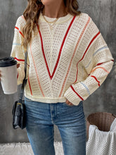 Load image into Gallery viewer, Eyelet Round Neck Long Sleeve Sweater