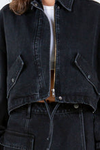 Load image into Gallery viewer, American Bazi Drawstring Waist Crop Denim Jacket