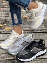 Load image into Gallery viewer, Lace-Up Rhinestone Wedge Sneakers
