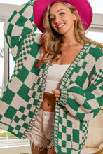 Load image into Gallery viewer, Checkered Open Front Long Sleeve Cardigan