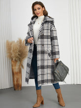 Load image into Gallery viewer, Plaid Double-Breasted Long Sleeve Longline Coat