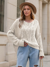 Load image into Gallery viewer, Round Neck Dropped Shoulder Long Sleeve Sweater