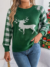 Load image into Gallery viewer, Reindeer Plaid Round Neck Long Sleeve Sweater