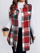 Load image into Gallery viewer, Honey Plus Size Pocketed Plaid Button Up Vest Coat