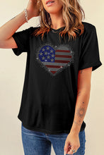 Load image into Gallery viewer, Rhinestone Heart Round Neck Short Sleeve T-Shirt