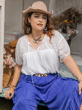 Load image into Gallery viewer, Plus Size Tie Neck Short Sleeve Blouse