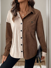 Load image into Gallery viewer, Perfee Pocketed Contrast Collared Neck Long Sleeve Shirt