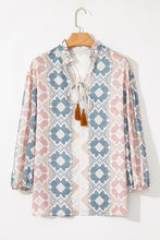 Load image into Gallery viewer, Tassel Tie Neck Balloon Sleeve Blouse