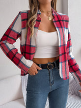 Load image into Gallery viewer, Plaid Open Front Long Sleeve Jacket