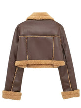 Load image into Gallery viewer, Collared Neck Long Sleeve Plush Cropped Jacket