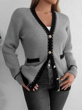 Load image into Gallery viewer, Contrast Trim Button Up Long Sleeve Cardigan