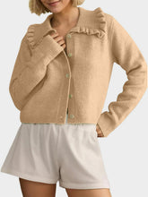 Load image into Gallery viewer, Frill Button Up Collared Neck Long Sleeve Cardigan