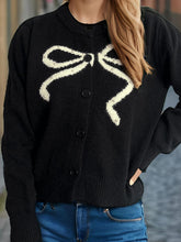 Load image into Gallery viewer, Bow Button Down Round Neck Cardigan