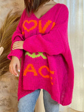 Load image into Gallery viewer, Peace Graphic V-Neck Long Sleeve Sweater