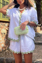 Load image into Gallery viewer, Contrast Trim Collared Neck Top and Shorts Set