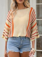 Load image into Gallery viewer, Striped Boat Neck Three-Quarter Sleeve Knit Top