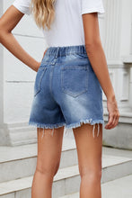 Load image into Gallery viewer, Distressed Raw Hem Asymmetric Waist Denim Shorts