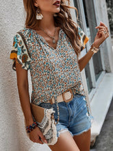 Load image into Gallery viewer, Printed Tie Neck Short Sleeve Blouse