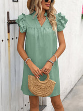 Load image into Gallery viewer, Ruffled Notched Cap Sleeve Mini Dress