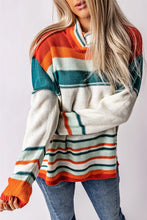 Load image into Gallery viewer, Contrast Striped Turtleneck Dropped Shoulder Sweater