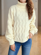 Load image into Gallery viewer, Cable-Knit Turtleneck Long Sleeve Sweater